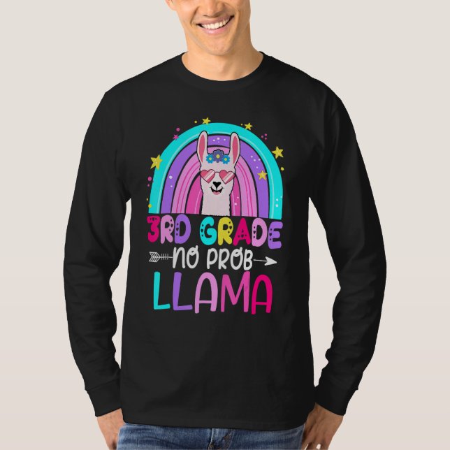 Camiseta Third Team 3rd Grade Teacher Rainbow No Prob Llama (Frente)