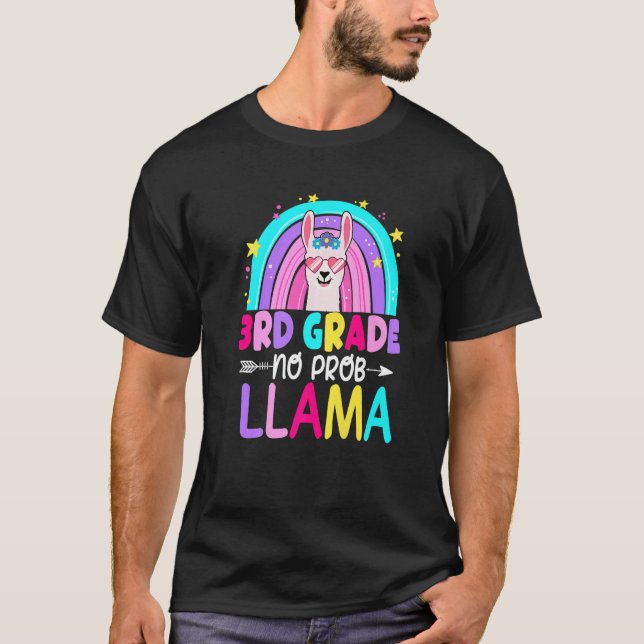 Camiseta Third Team 3rd Grade Teacher Rainbow No Prob Llama (Frente)