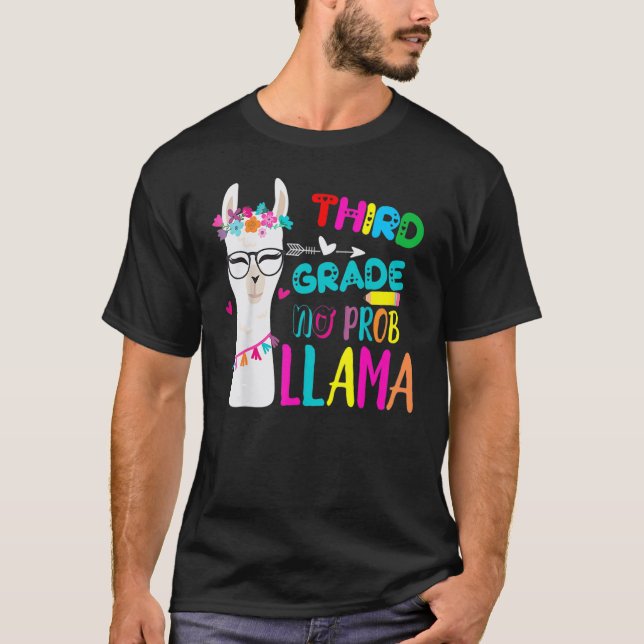 Camiseta Third Team 3rd Grade Teacher Rainbow No Prob Llama (Frente)