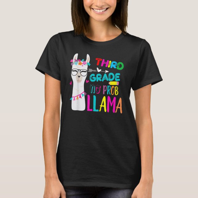 Camiseta Third Team 3rd Grade Teacher Rainbow No Prob Llama (Frente)