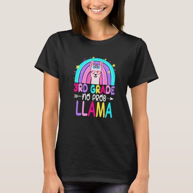 Camiseta Third Team 3rd Grade Teacher Rainbow No Prob Llama (Frente)
