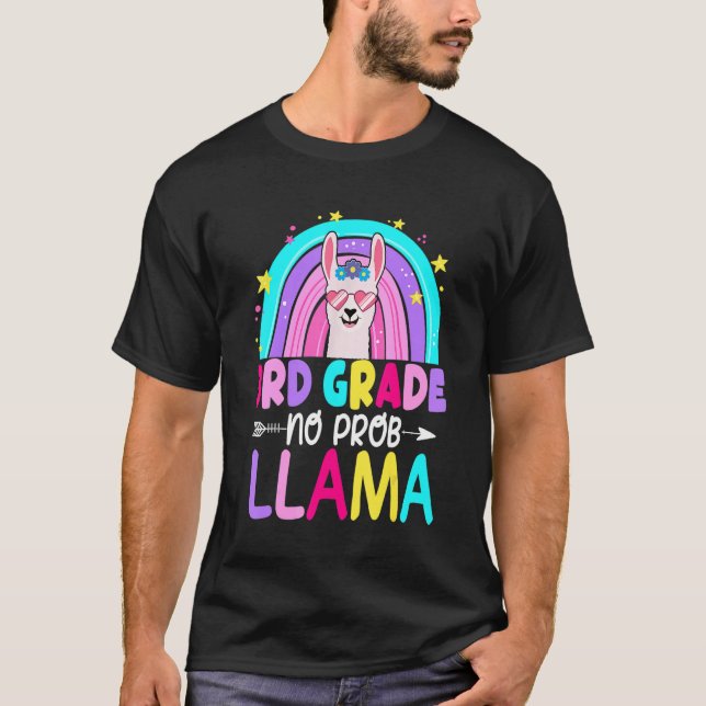 Camiseta Third Team 3rd Grade Teacher Rainbow No Prob Llama (Frente)