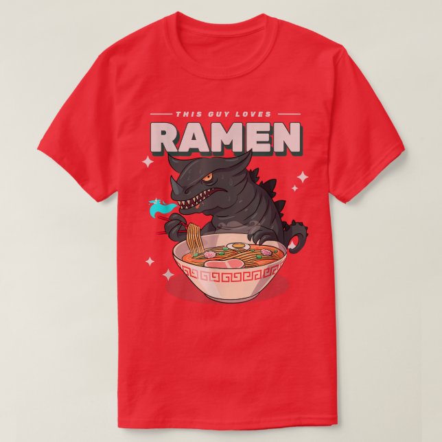 Camiseta This Guy Loves Ramen - Funny Monster With Noodles  (Frente do Design)