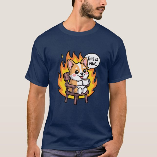 Camiseta This Is Fine Funny Cartoon Corgi Meme friend (Frente)