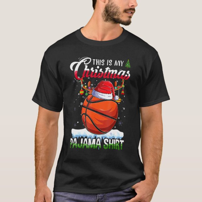 Camiseta This Is My Christmas Pajama  Basketball Xmas Light (Frente)