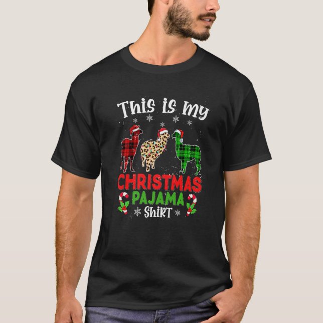 Camiseta This Is My Christmas Pajama Llama Animals Leopard  (Frente)