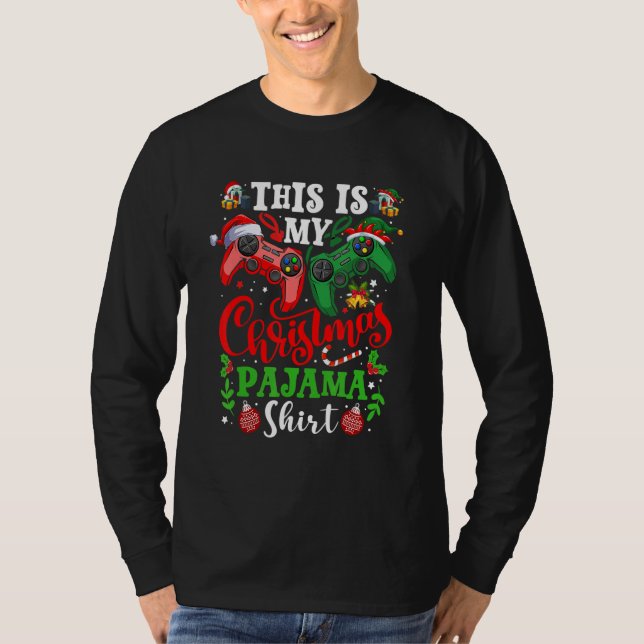 Camiseta This is My Christmas Pajama Santa Hat Gamer Video  (Frente)