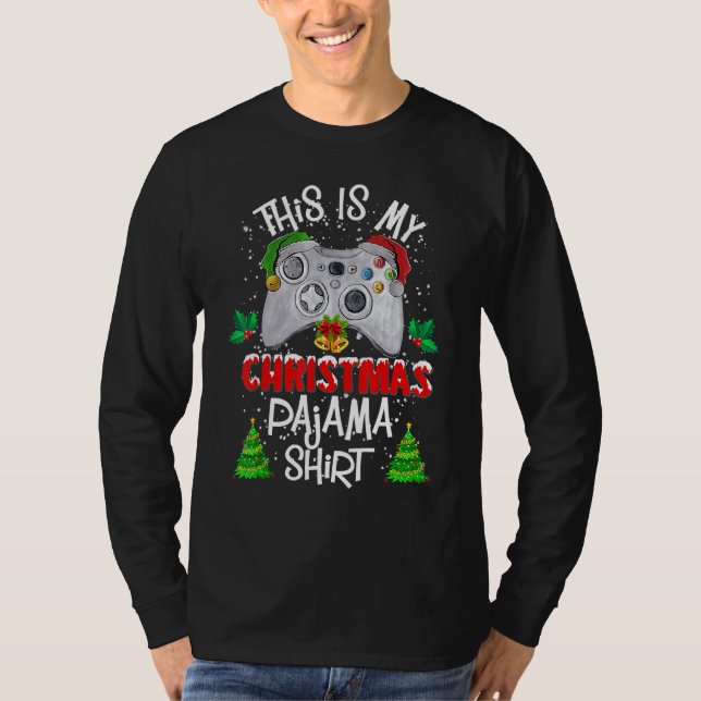 Camiseta This Is My Christmas Pajama Santa Hat Gamer Video  (Frente)