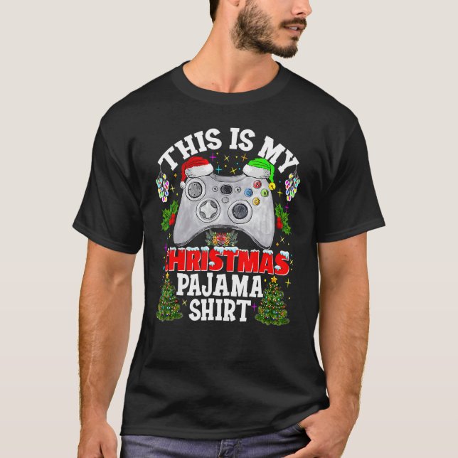 Camiseta This is My Christmas Pajama Santa Hat Gamer Video  (Frente)