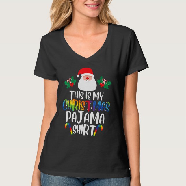 Camiseta This Is My Christmas Pajama  Santa Rainbow LGBT Pr (Frente)