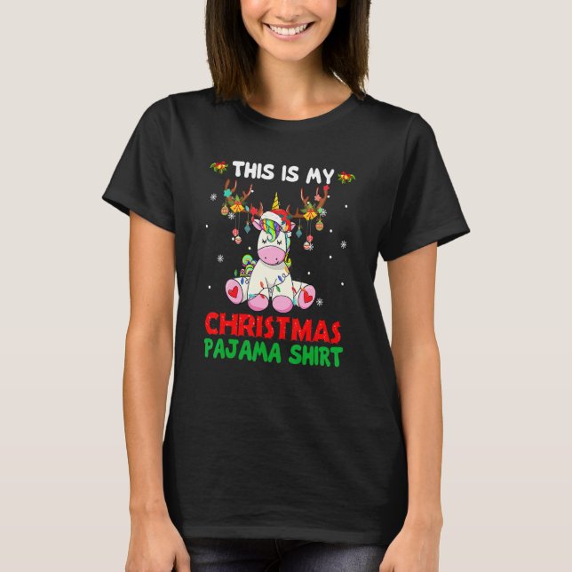 Camiseta This Is My Christmas Pajama  Unicorn Santa Hat Lig (Frente)