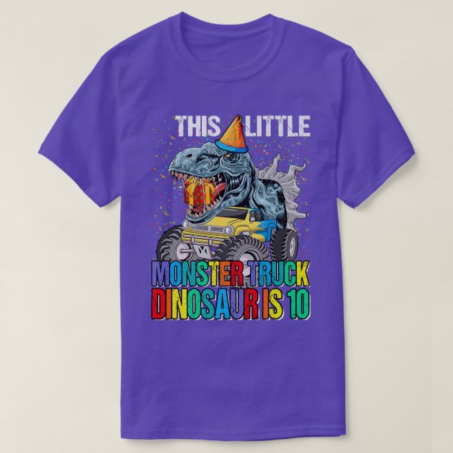 Camiseta This Little Monster Truck Dinosaur Is 10th Birthda (Frente do Design)