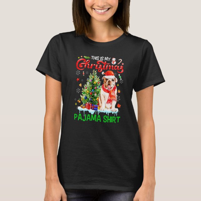 Camiseta This My Christmas Pajama  Bulldog Scarf Santa Xmas (Frente)