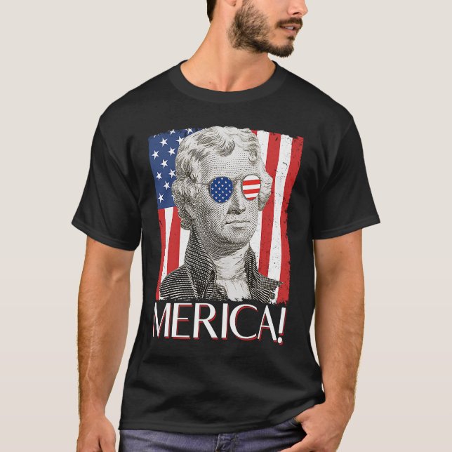 Camiseta Thomas Jefferson 'Merica Bandeira Patriótica Ameri (Frente)