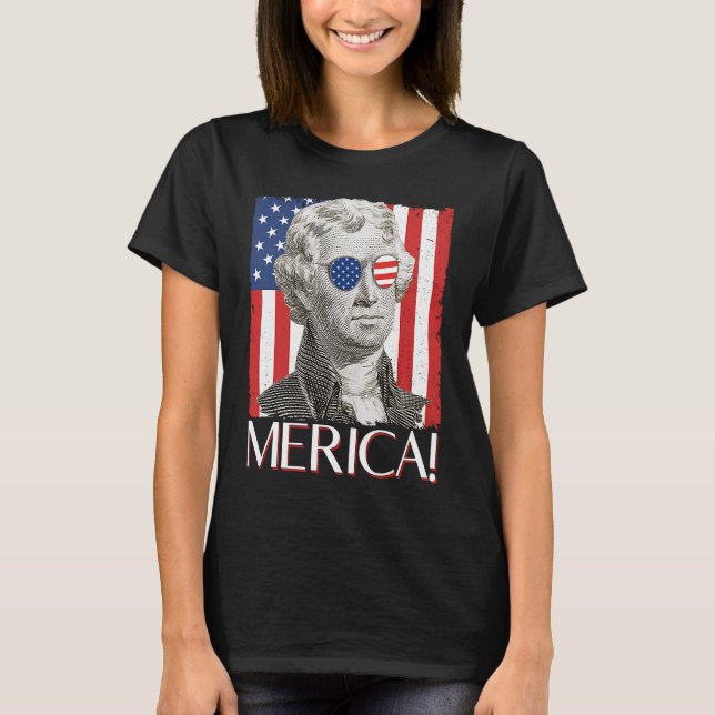 Camiseta Thomas Jefferson 'Merica Bandeira Patriótica Ameri (Frente)