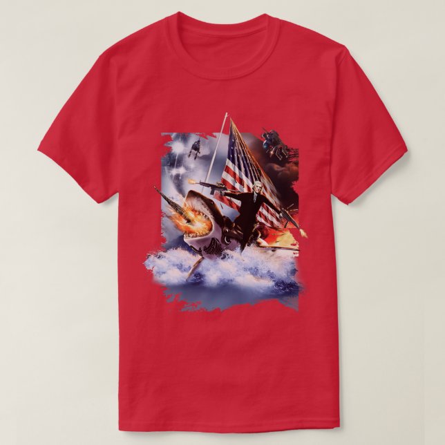 Camiseta Thomas Jefferson Riding Shark (Frente do Design)