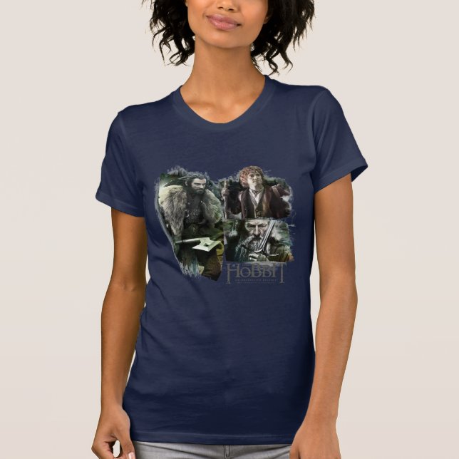 Camiseta THORIN OAKENSHIELD™, BILBO BAGGINS™ E Gandalf Art (Frente)
