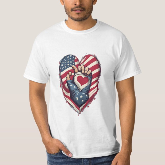 Camiseta Threads Patriotas: Onde Sinalizadores e Corações s (Frente)