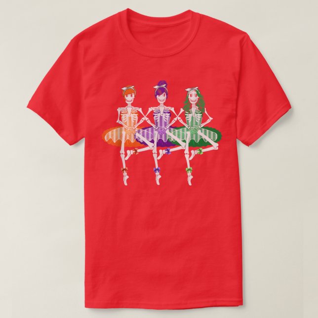 Camiseta Three Ballet Skeleton Dancer Funny Halloween Costu (Frente do Design)