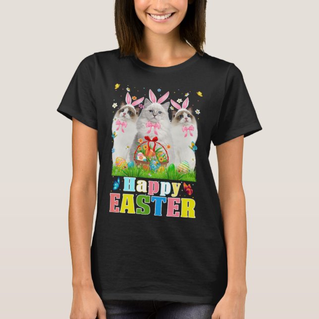 Camiseta Three Bunny Ragdoll Cats & Easter Egg Basket Easte (Frente)
