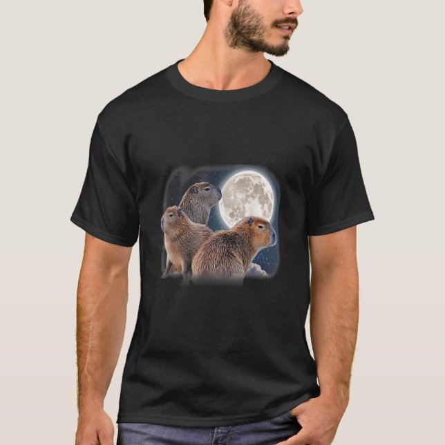 Camiseta Three Capybaras and Moon Funny Capybara Humor Paro (Frente)