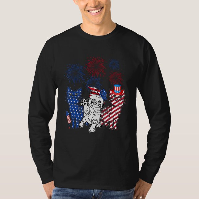 Camiseta Three Cat 4th Of July American Flag Patriotic Cat (Frente)