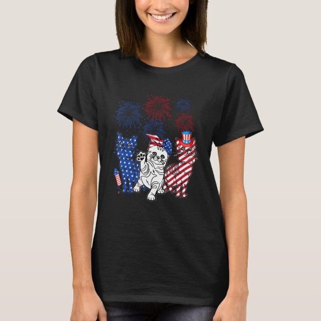 Camiseta Three Cat 4th Of July American Flag Patriotic Cat (Frente)