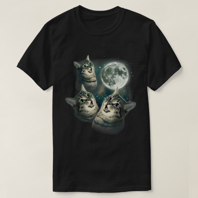 Camiseta Three Cat Moon Meme Galaxy Kitten Art (Frente do Design)