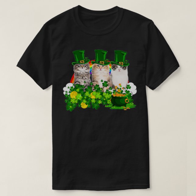 Camiseta Three Cat Shamrock St Patricks Day Meowy Irish Gif (Frente do Design)