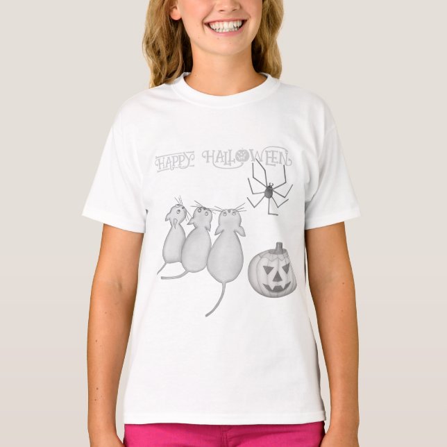 Camiseta Three Cats, Pumpkin, and Spider Halloween (Frente)