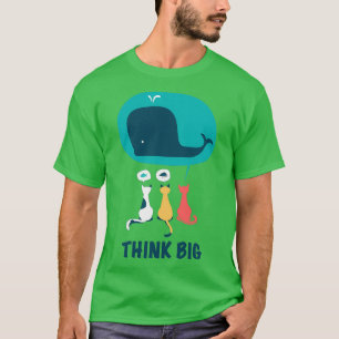 Camiseta Three colorful cats and a big whale with think big