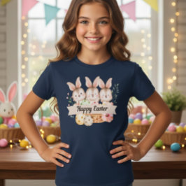 Camiseta Three Cute Bunnies Happy Easter Girls T-Shirt