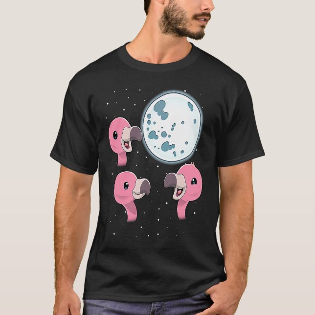 Camiseta Three Flamingo Moon 3 Flamingos Howling At The Moo (Frente)