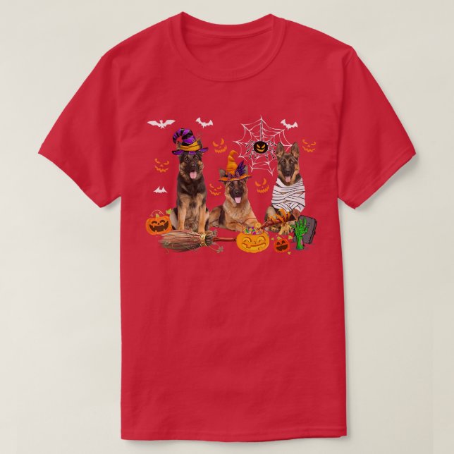 Camiseta Three German Shepherd Dogs Mummy Witch Scary Pumpk (Frente do Design)