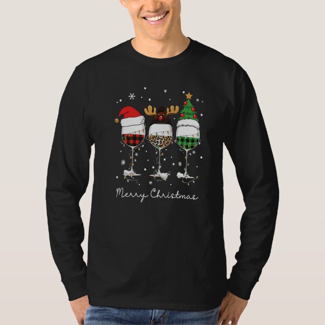 Camiseta Three Glass Wine Santa Hat Merry Christmas Drinkin (Frente)