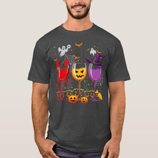 Camiseta Three Glasses Of Wines Funny Halloween Wine  (2) (Frente)