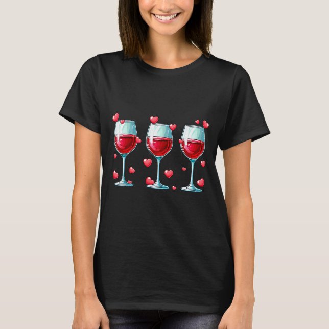 Camiseta Three Gles Of Wine Valentine's Day Couple Funny Dr (Frente)