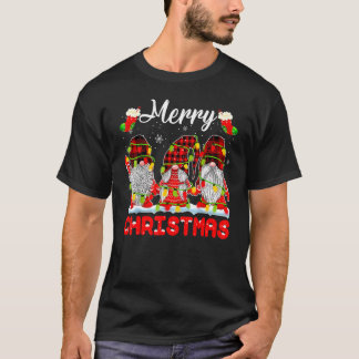 Camiseta Three Gnomes Gnomies Christmas Lights Buffalo Plai