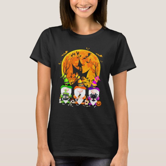 Camiseta Three Gnomes Happy Halloween Fall Candy Corn Pumpk (Frente)