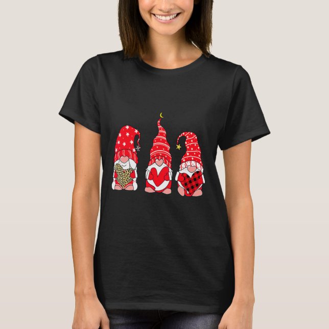 Camiseta Three Gnomes Holding Heart Leopard Happy Valentine (Frente)