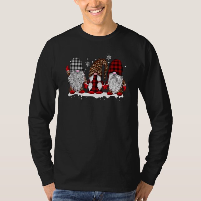 Camiseta Three Gnomes  Men Women Buffalo Plaid Red Christma (Frente)