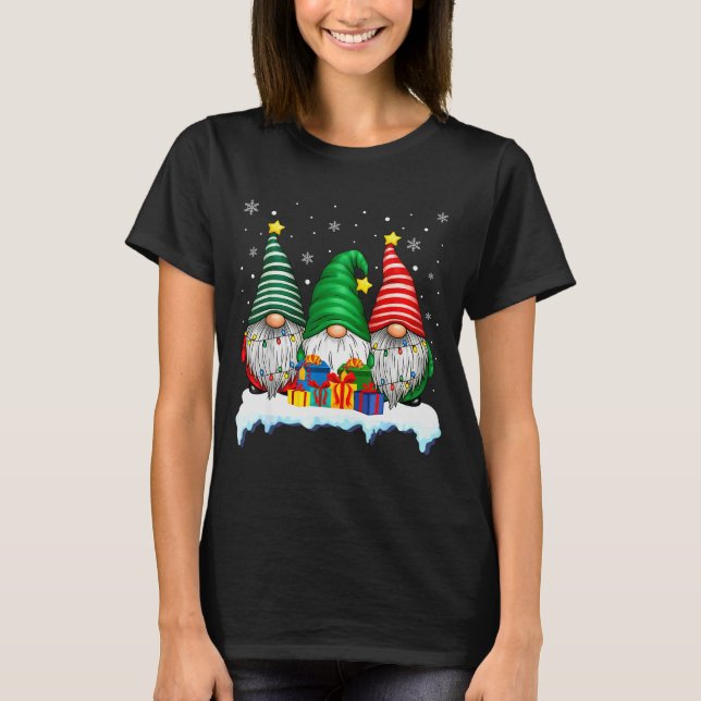 Camiseta Three Gnomes Tree Lights Men Women Matching Xmas H (Frente)