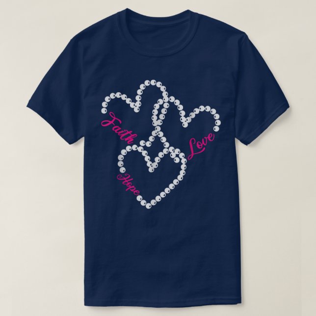 Camiseta Three Hearts Faith Hope Love Breast Cancer Awarene (Frente do Design)