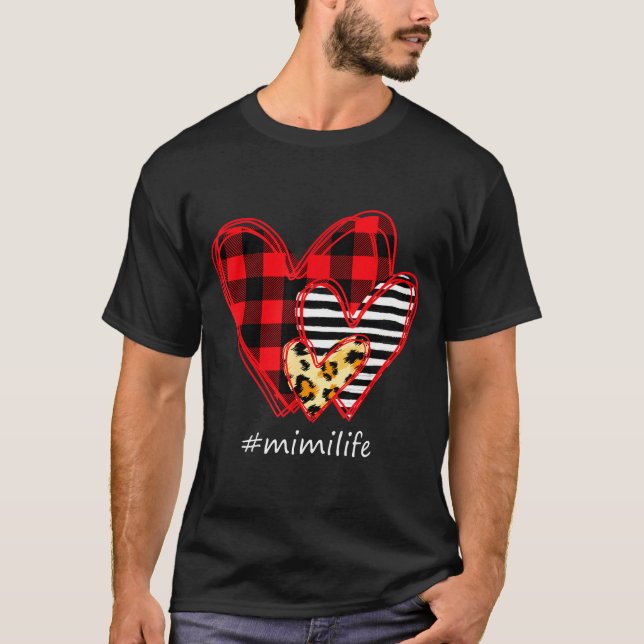 Camiseta Three Hearts Leopard Buffalo Plaid Mimi Life Valen (Frente)