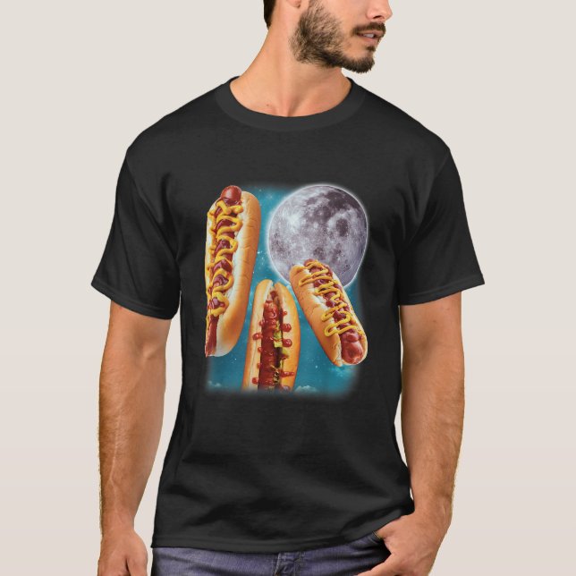Camiseta Three Hot Dogs Glizzy Moon Howling Funny Meme (Frente)