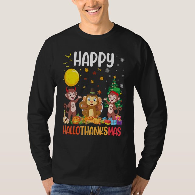 Camiseta Three Monkey Dabbing Dancing Together Happy Hallot (Frente)