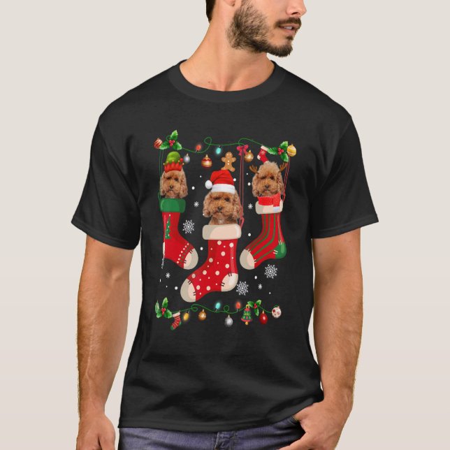 Camiseta Three Poodle In Sock Christmas Santa X mas Dog (Frente)