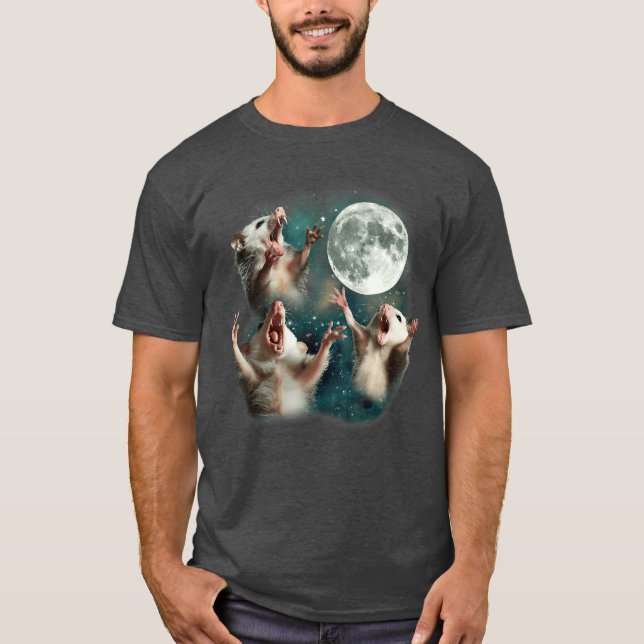 Camiseta Three Possum Moon 3 Opossum Funny Weird Cursed Mem (Frente)