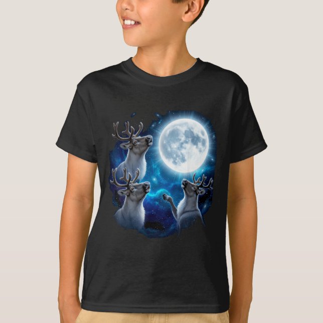 Camiseta Three Reindeer Howling At The Moon Merry Christmas (Frente)