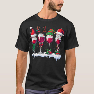 Camiseta Three Santa Elf Reindeer Wine Glasses Christmas Dr